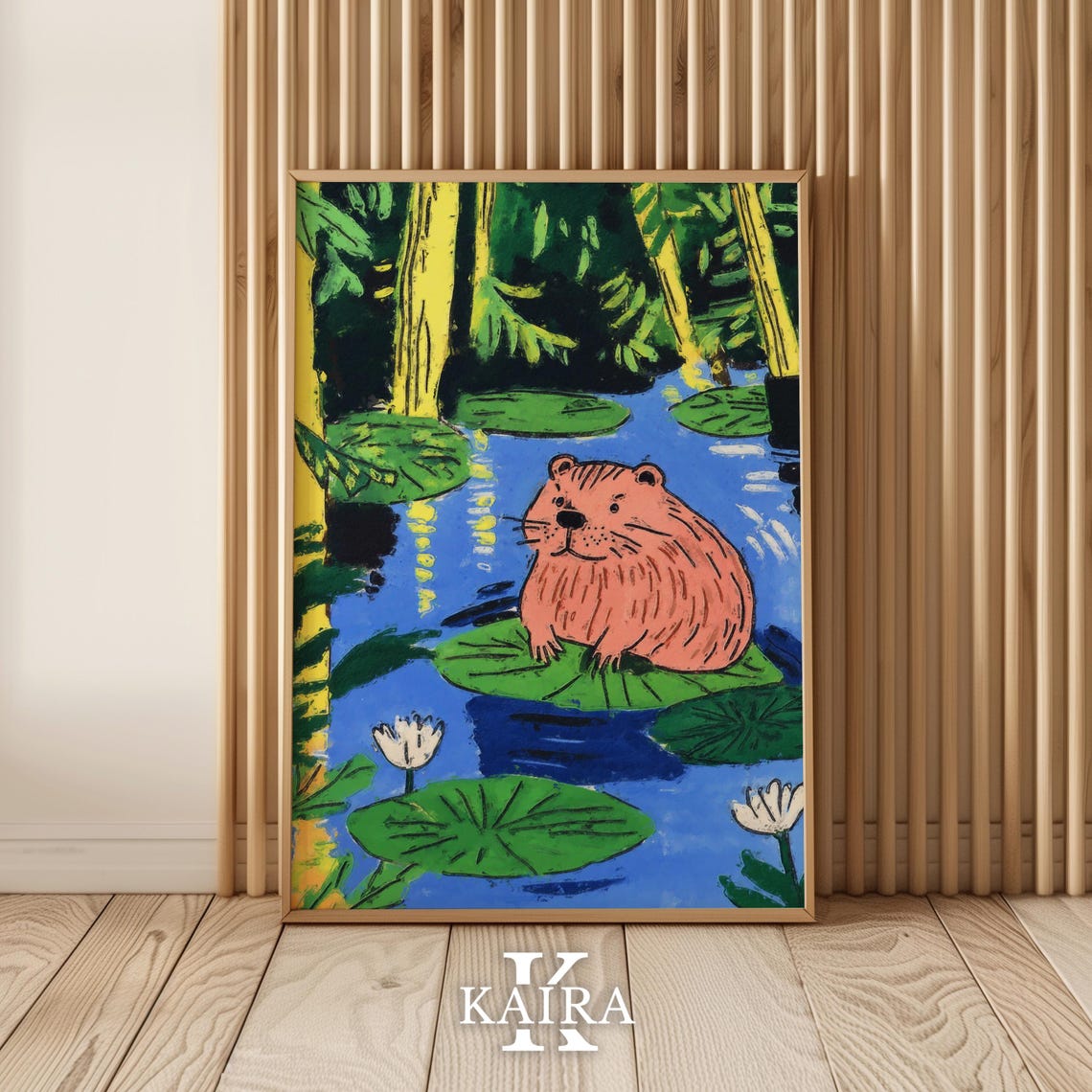 Chubby Pink Beaver Resting On A Lily Pad In A Forest Pond Poster - Image 5