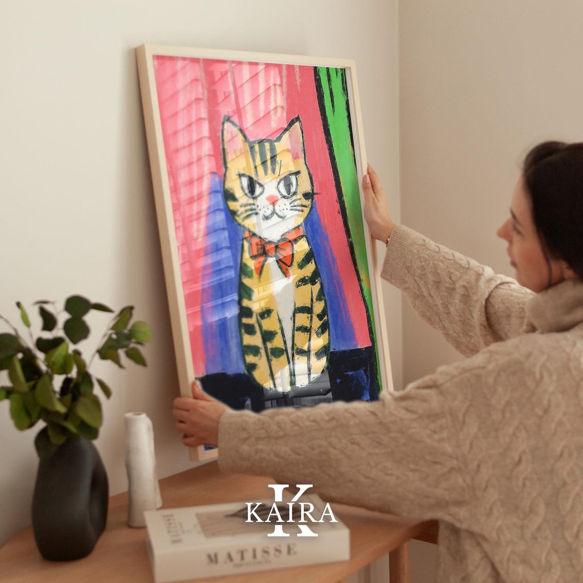 Dapper Striped Tabby Cat Wearing a Red Bow Tie on Pink Poster - Image 2