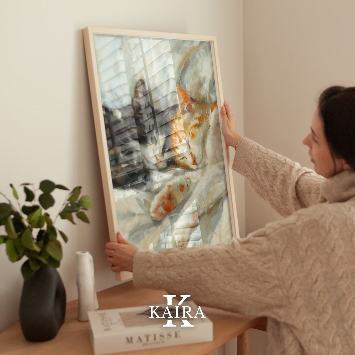 Two Sleeping Cats Cuddling Soft Cozy Watercolor Painting Cat Poster - Image 4