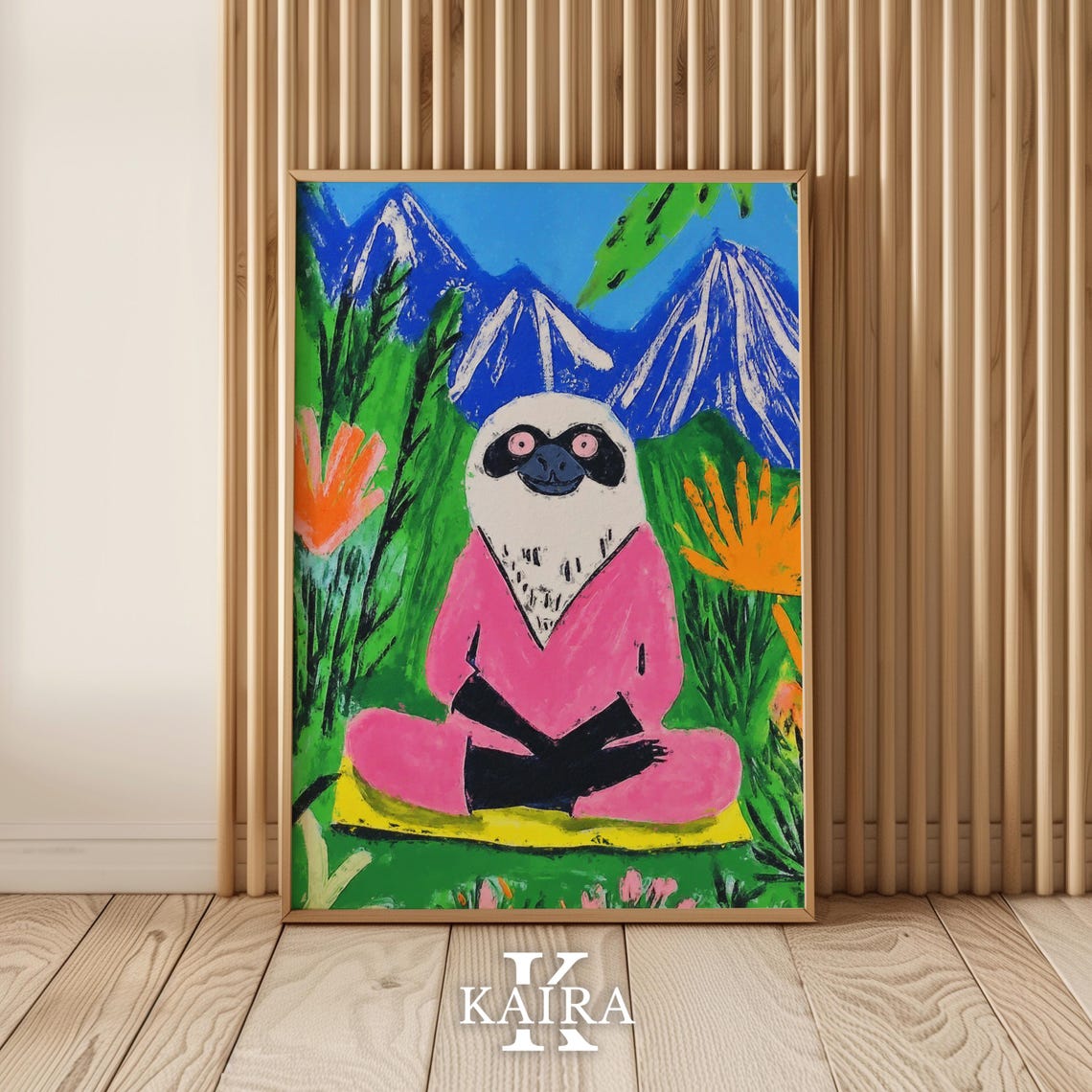 Dreamy Sloth in a Pink Robe Sitting in a Mountain Garden Poster - Image 5