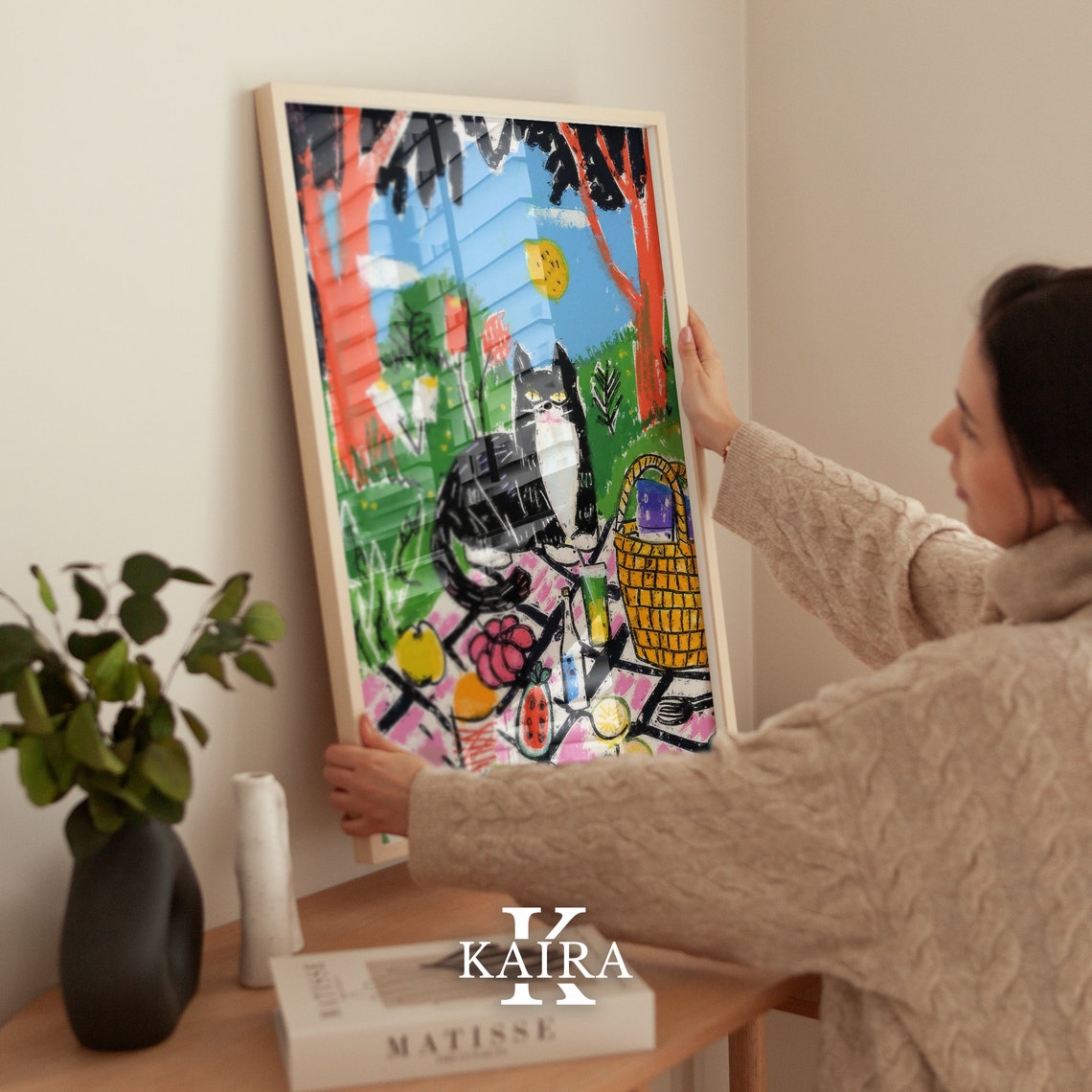 Black and White Cat Enjoying a Sunny Picnic in the Park Poster - Image 3
