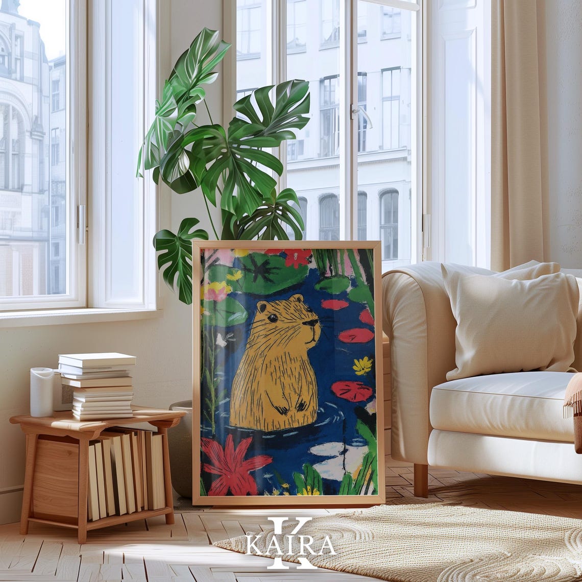 Whimsical Capybara Poster Cute Animal Wall Art Colorful Pond Scene Playful Capybara Illustration Kids Room Decor Nature Themed Nursery - Image 4