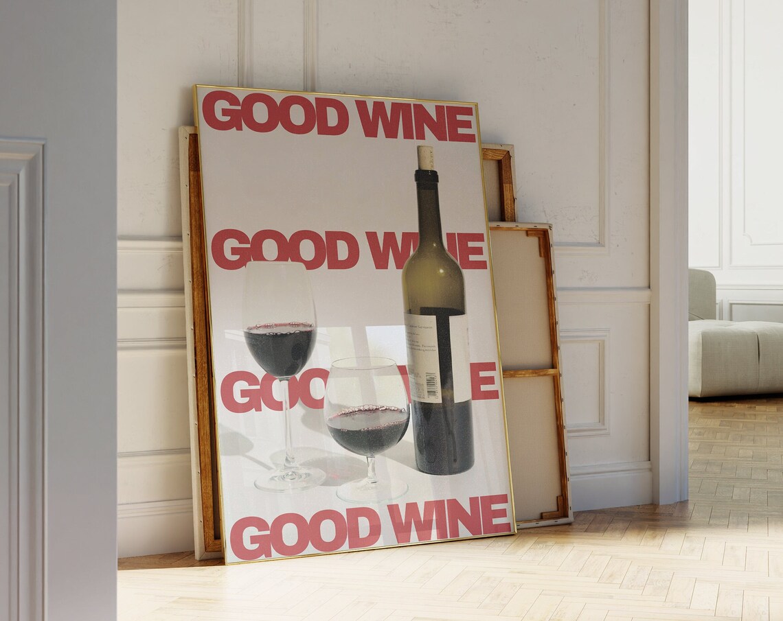 Wine Print Retro Cocktail Poster, Minimalist Bar Art