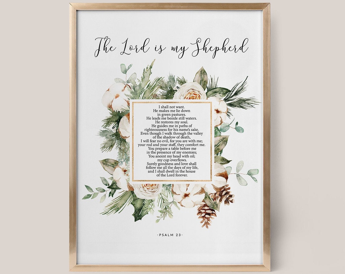 The Lord Is My Shepherd Psalm 23 Floral Scripture Verse Art Poster - Image 2