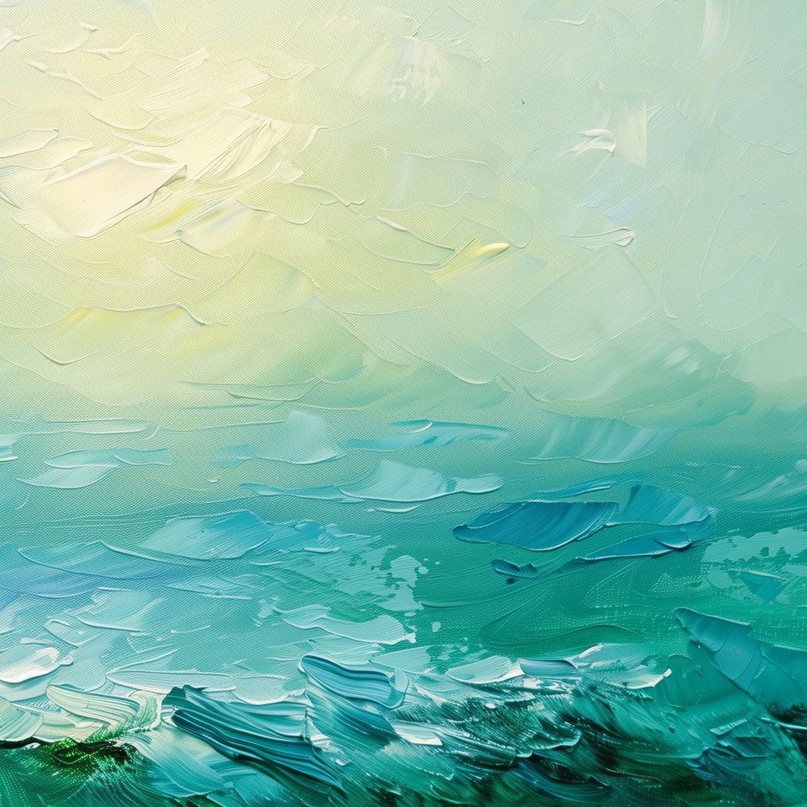Green Sea Abstract Painting Teal Waves Misty Horizon Calm Art Poster - Image 6