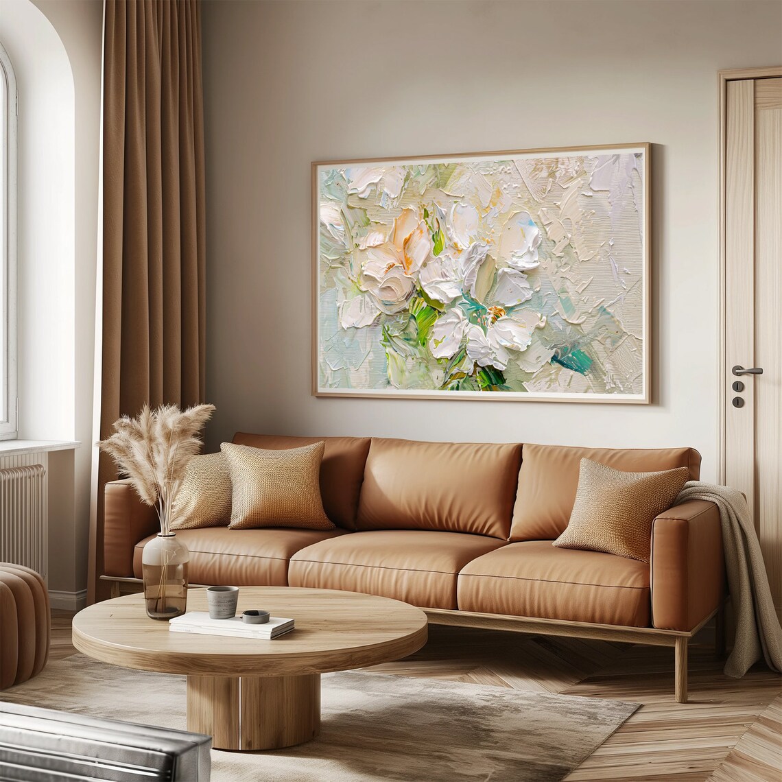 White Blossom Oil Painting Textured Impasto Floral Bouquet Art Poster - Image 3