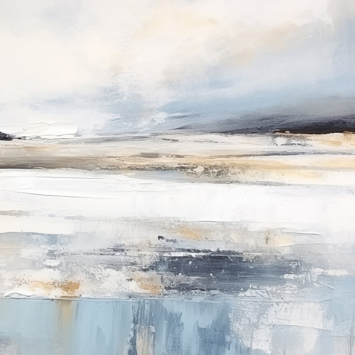 Gray Beige Abstract Winter Seascape Minimal Modern Painting Wall Art - Image 6