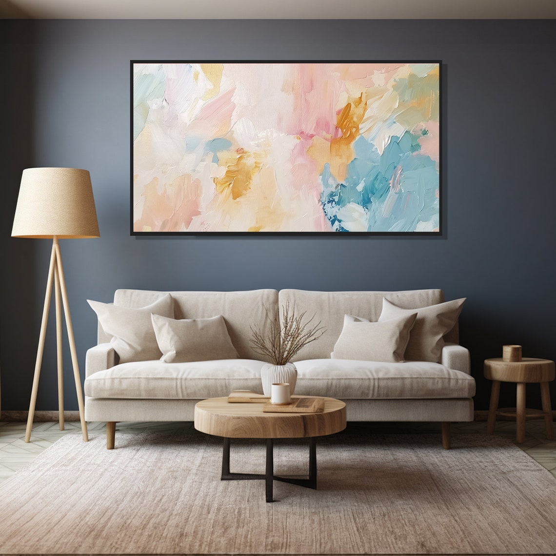 Abstract Pastel Brushstrokes Soft Pink Blue Gold Modern Wall Art Print - Image 4