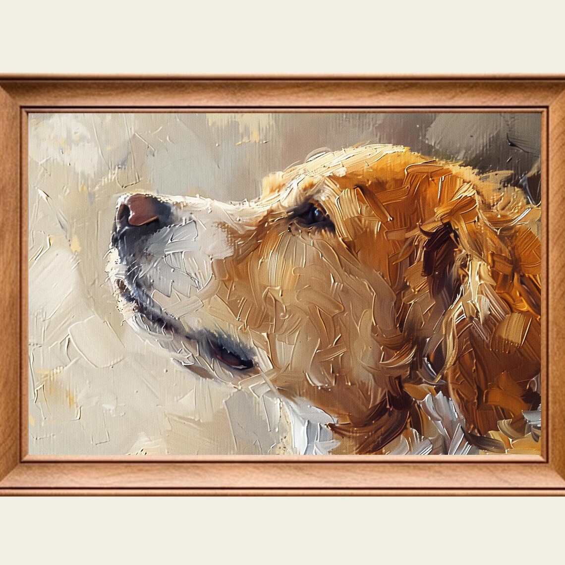 Golden Retriever Dog Portrait Profile Oil Painting Pet Art Poster