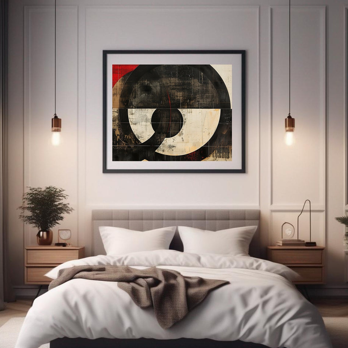 Red Black Cream Overlapping Circles Modern Geometric Abstract Wall Art - Image 2