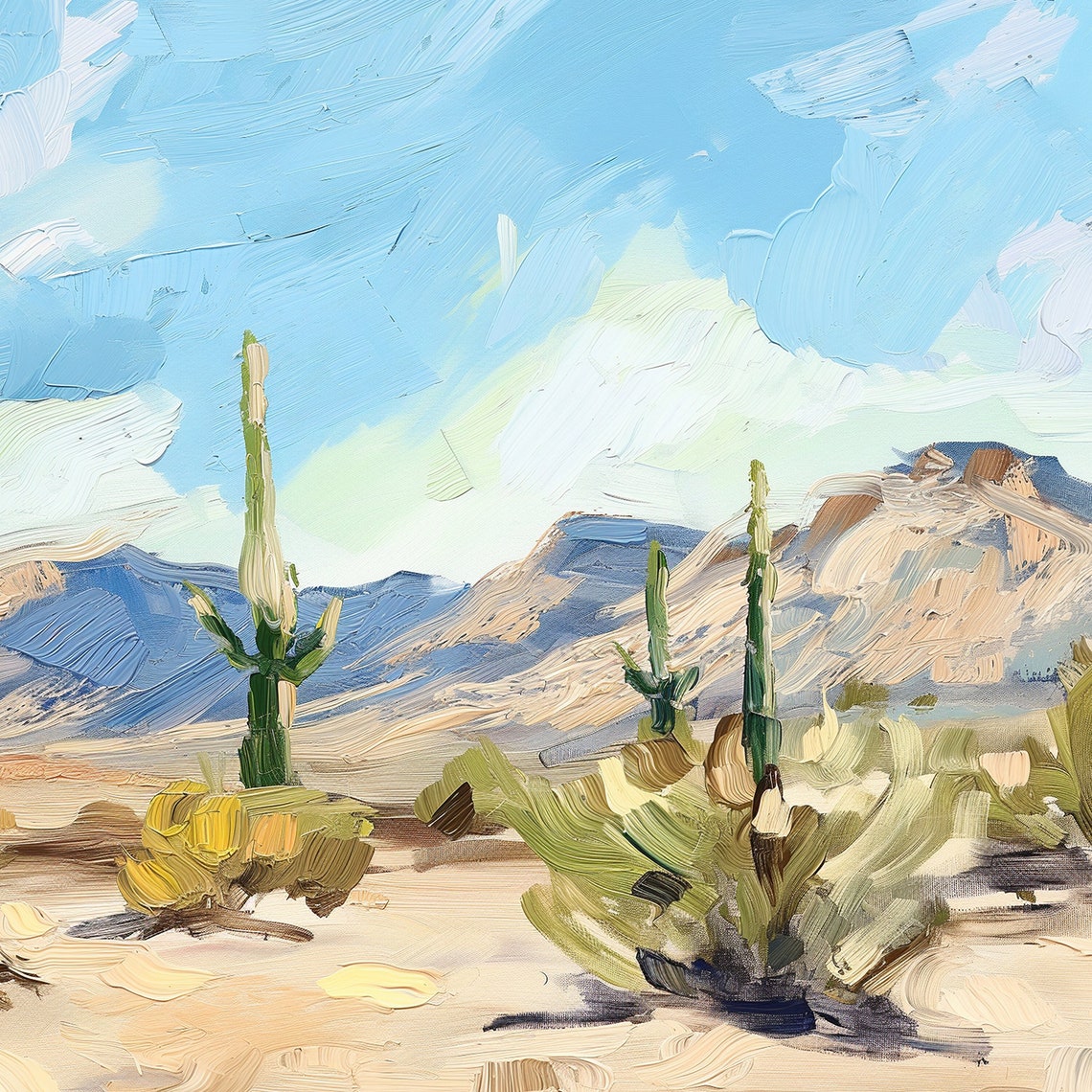 Bright Desert Saguaro Cacti Vivid Blue Sky Mountain Landscape Wall Art - Image 6