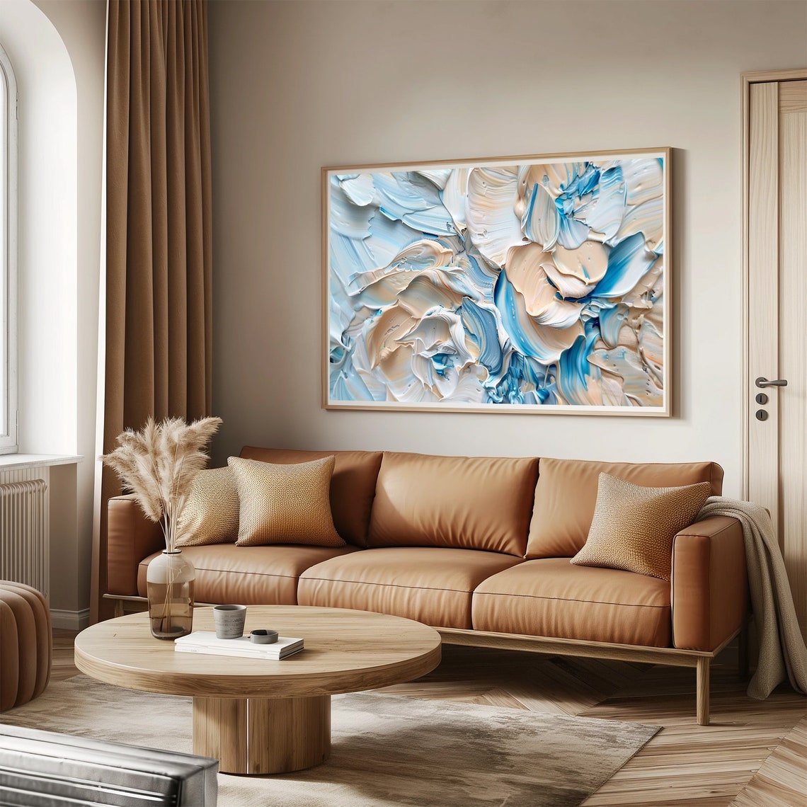 Abstract Impasto Paint Strokes Blue White Cream Textured Art Poster - Image 3