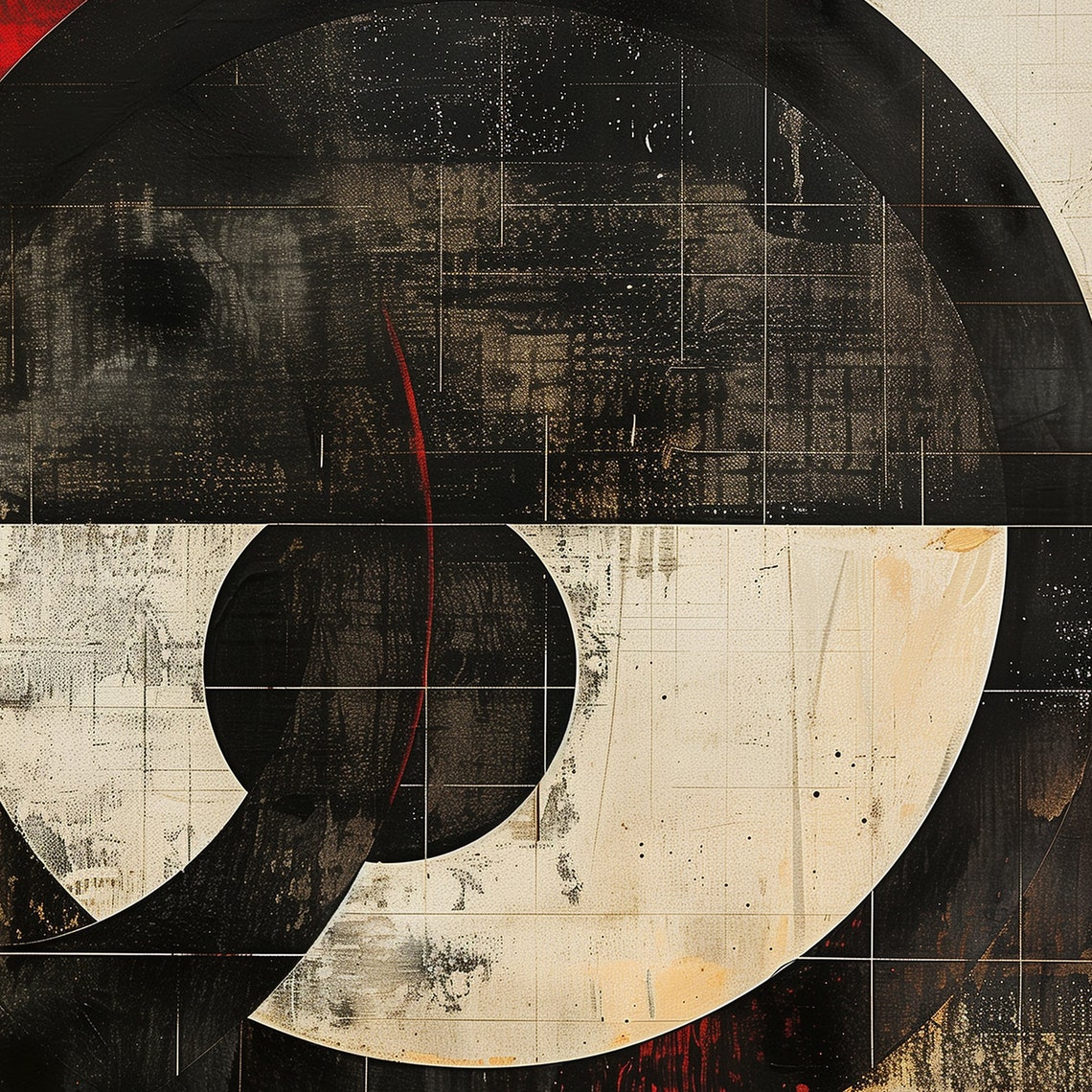 Red Black Cream Overlapping Circles Modern Geometric Abstract Wall Art - Image 6