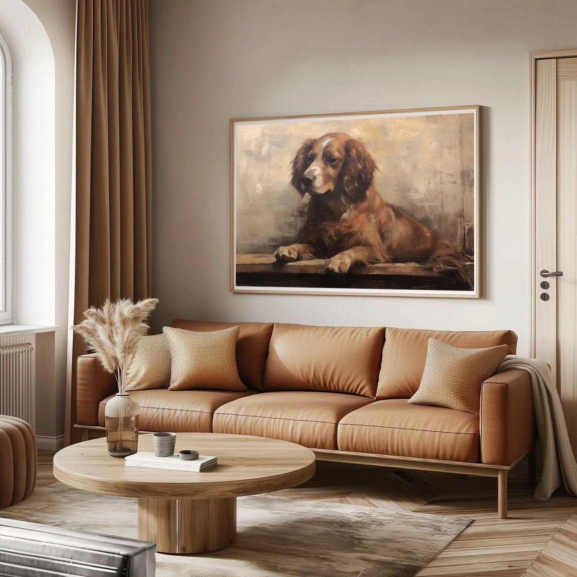 Senior Brown Spaniel Dog Resting Vintage Oil Painting Wall Art Print - Image 3