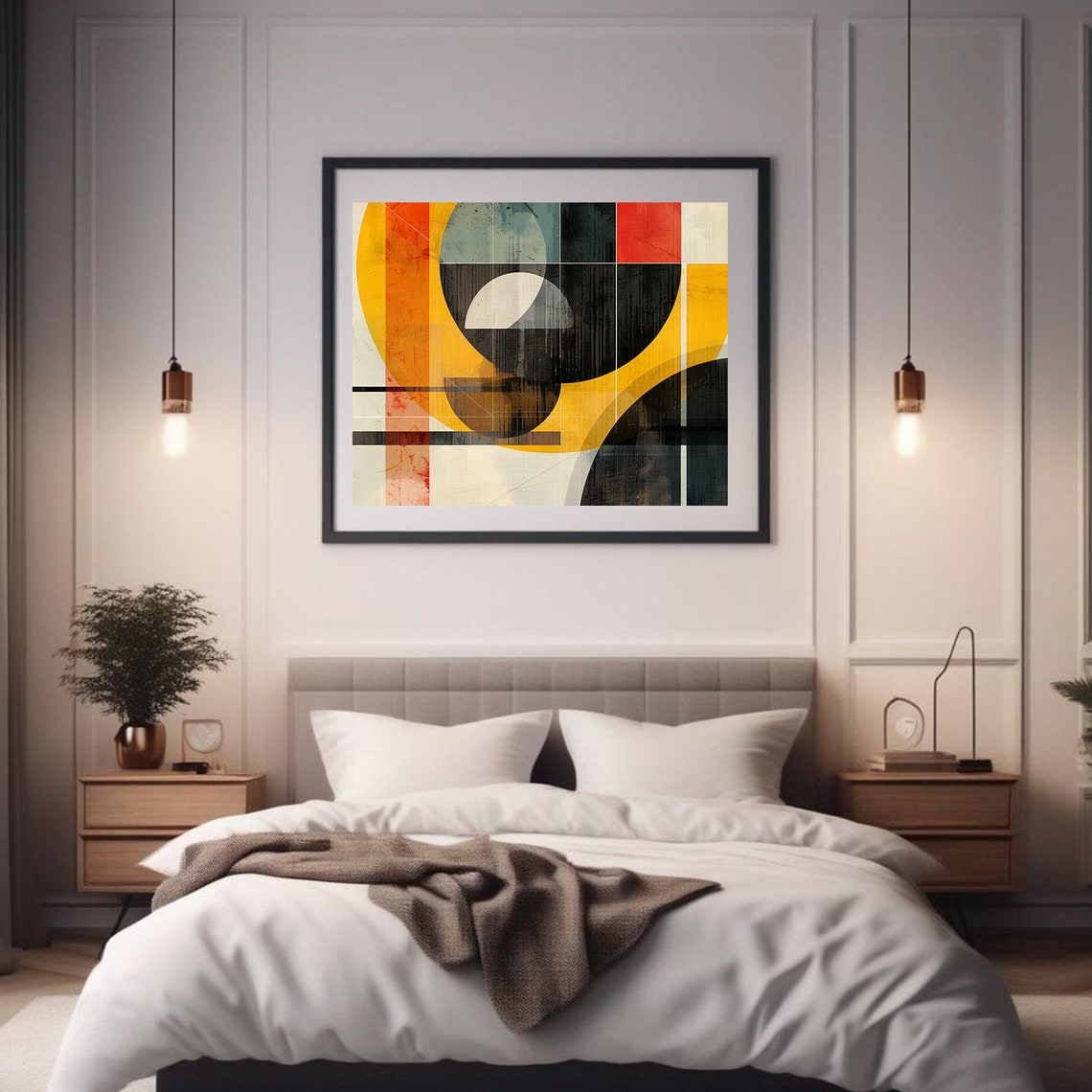 Bauhaus Geometric Abstract Painting Orange Sun Circle Black Art Poster - Image 2