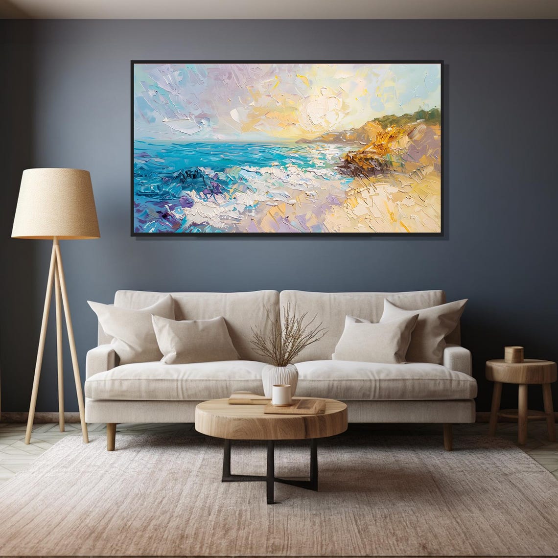 Turquoise Ocean Cove Golden Cliffs Sunlit Seaside Landscape Poster - Image 4