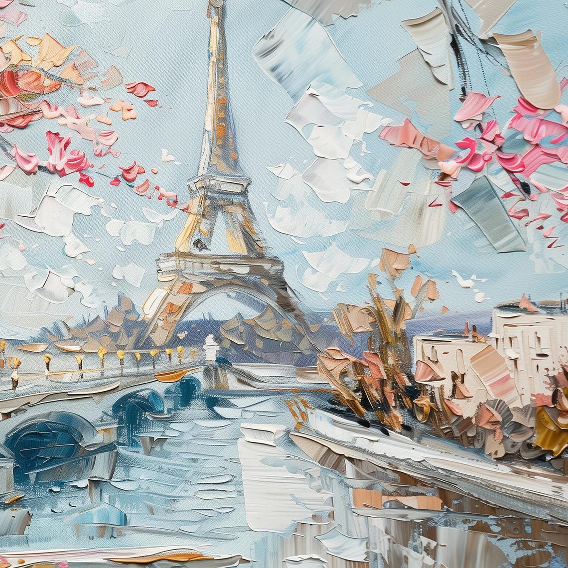 Paris Eiffel Tower Spring Blossoms Seine Riverside Travel Poster - Image 6