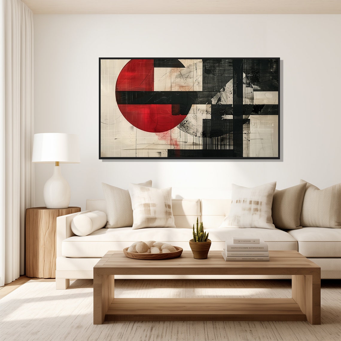 Red Sun Geometric Abstract Painting Bold Circle Bauhaus Style Poster - Image 5