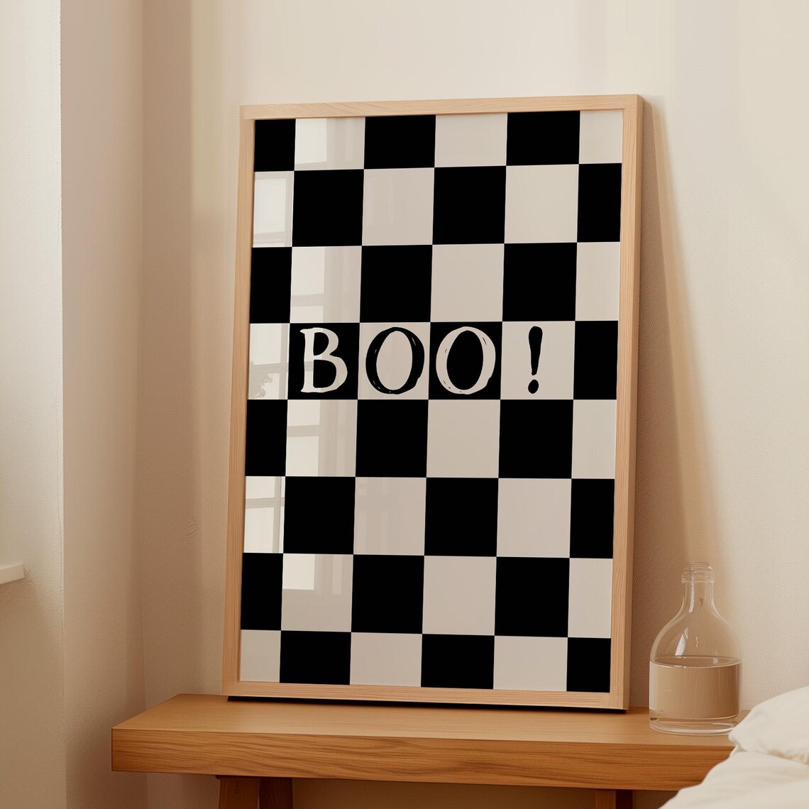Boo Checkerboard Black White Retro Halloween Typographic Poster - Image 4