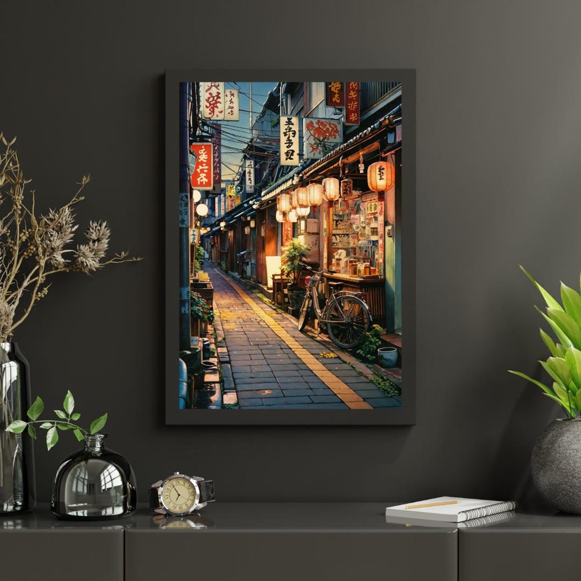 Tokyo Japan Lantern Lit Old Town Street Dusk Evening Wall Art - Image 3