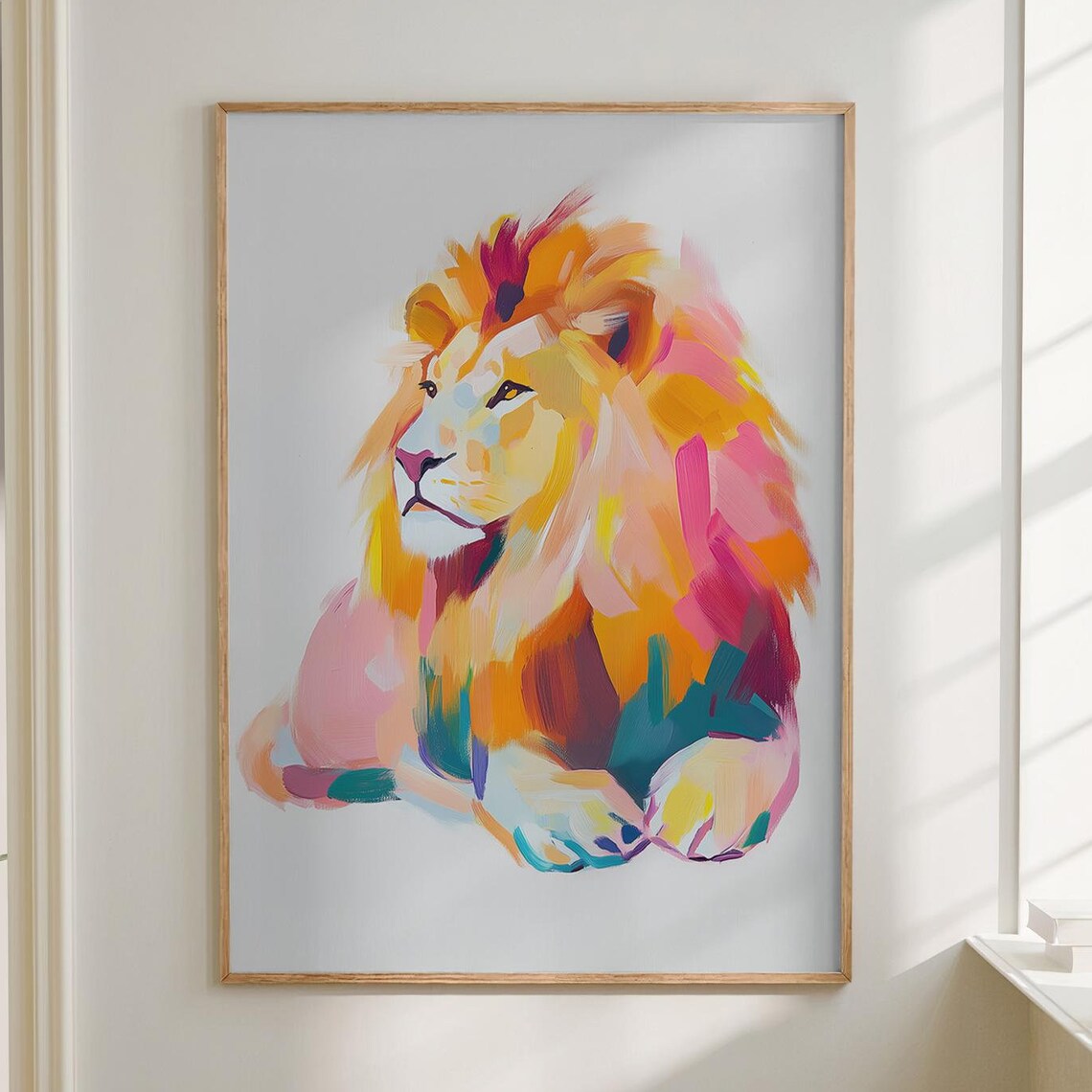 Colorful Abstract Lion Portrait Modern Safari Animal Art Poster