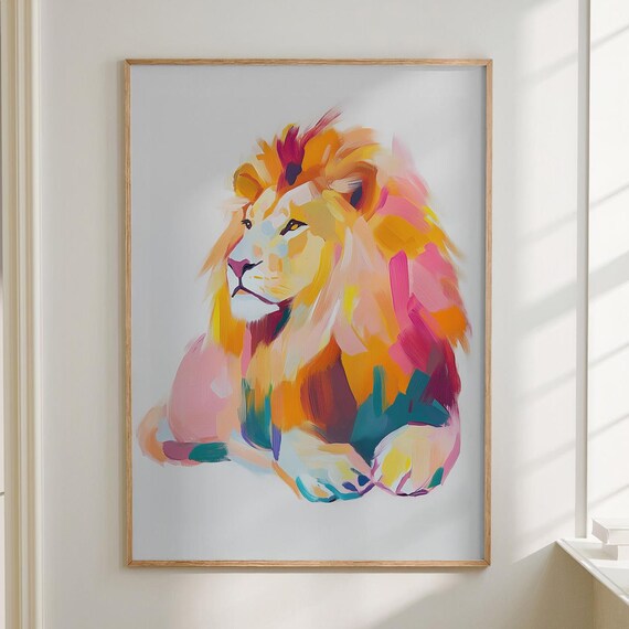 Colorful Abstract Lion Portrait Modern Safari Animal Art Poster