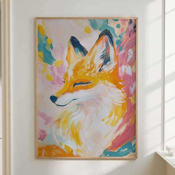 Dreamy Fox Colorful Portrait Pastel Modern Wildlife Animal Poster