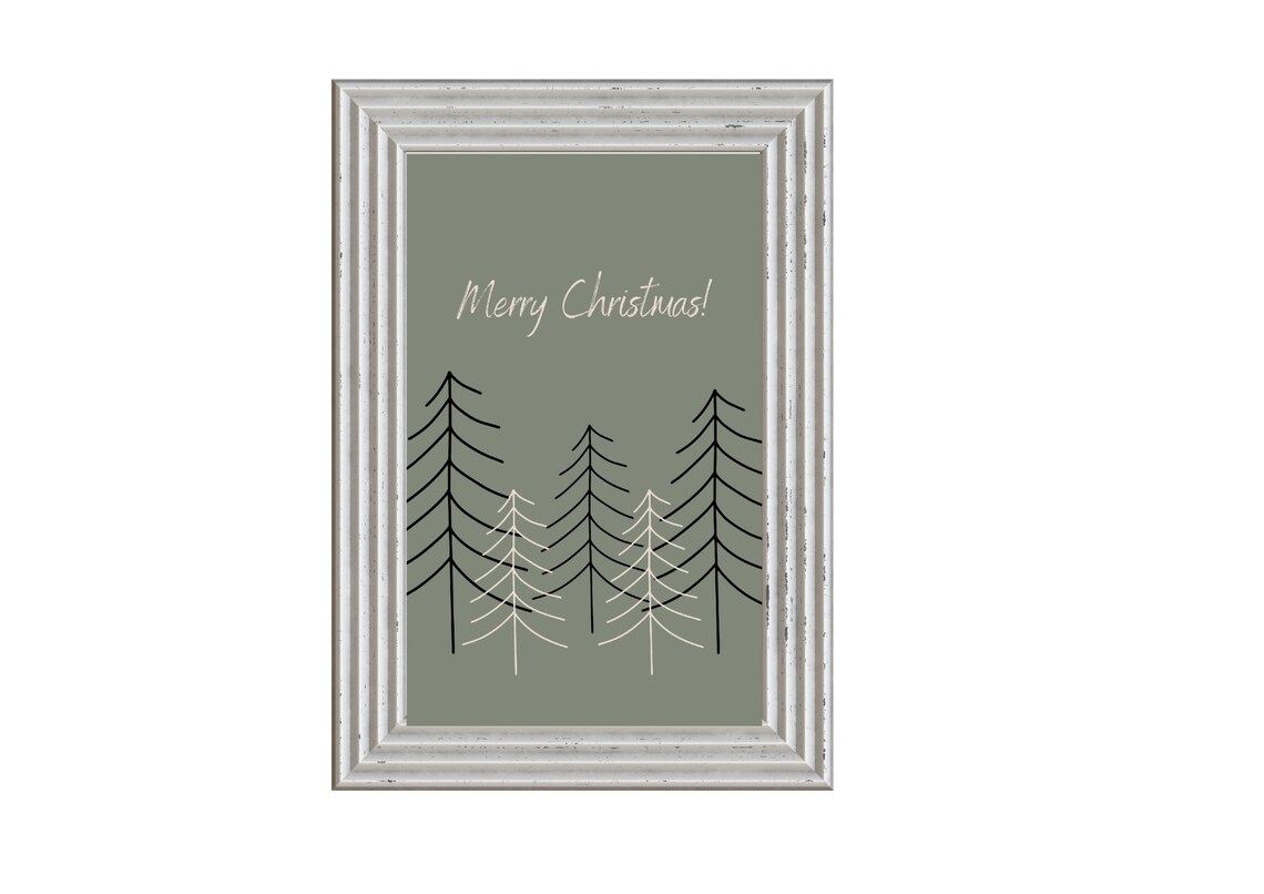 Merry Christmas Minimalist Pine Trees Sage Green Holiday Poster - Image 2