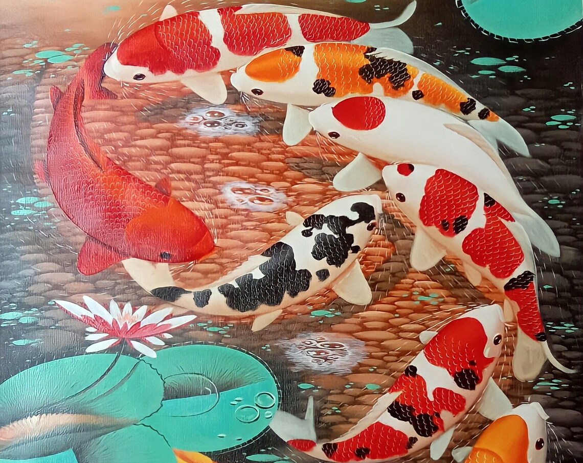 Koi Fish Forming Number 9, Red Art Print