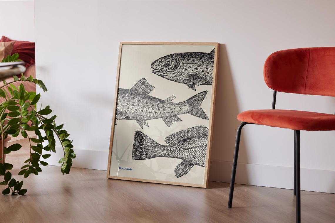 Trout Fish Contemporary Beach Art Print - Image 3