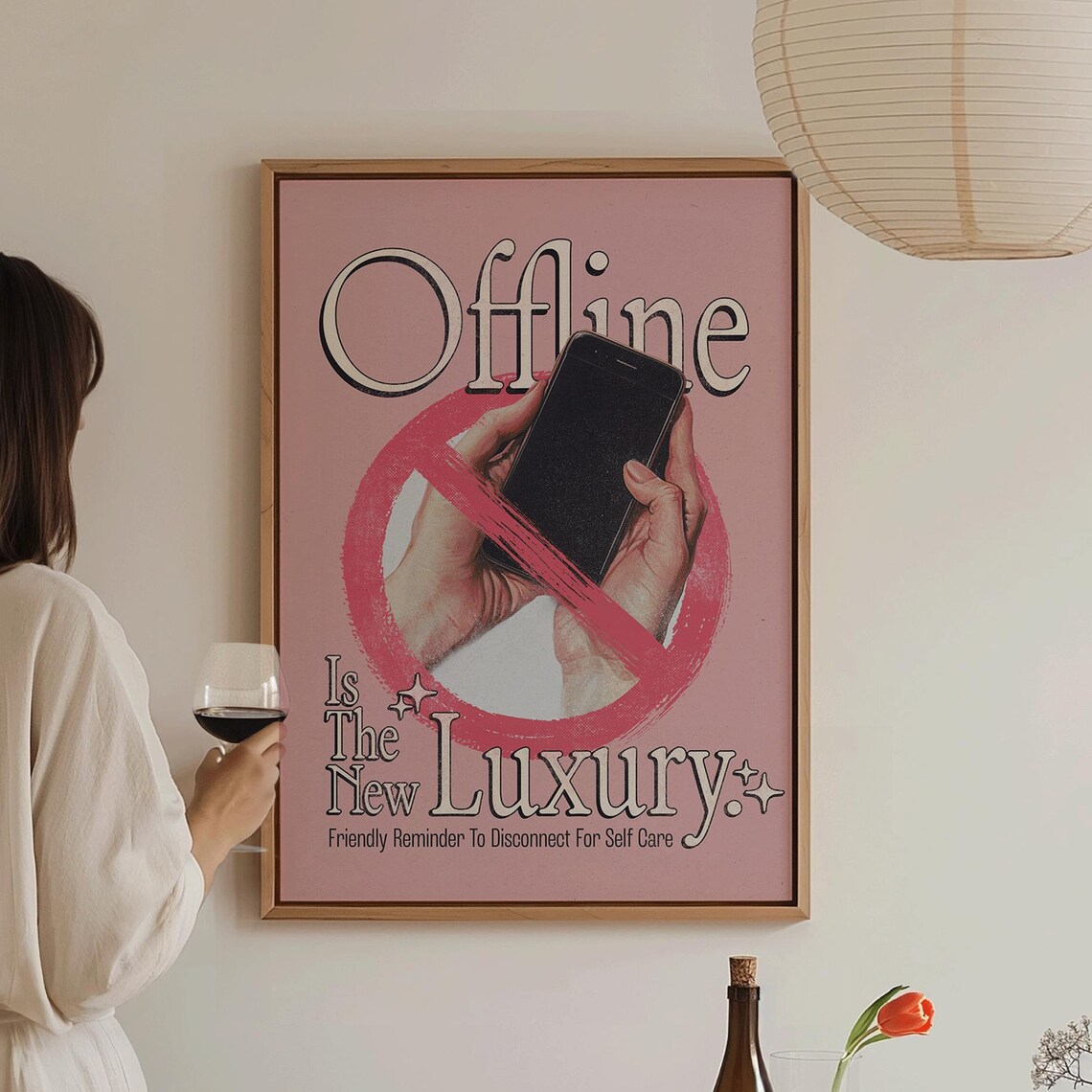Offline Is The New Luxury Digital Detox Self Care Retro Pink Wall Print