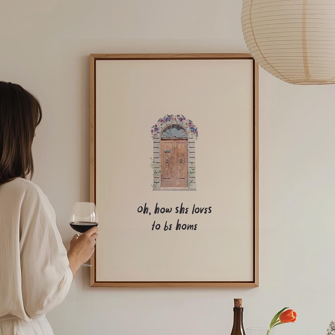 How She Loves To Be Home Wooden Door Floral Arch Quote Print Poster