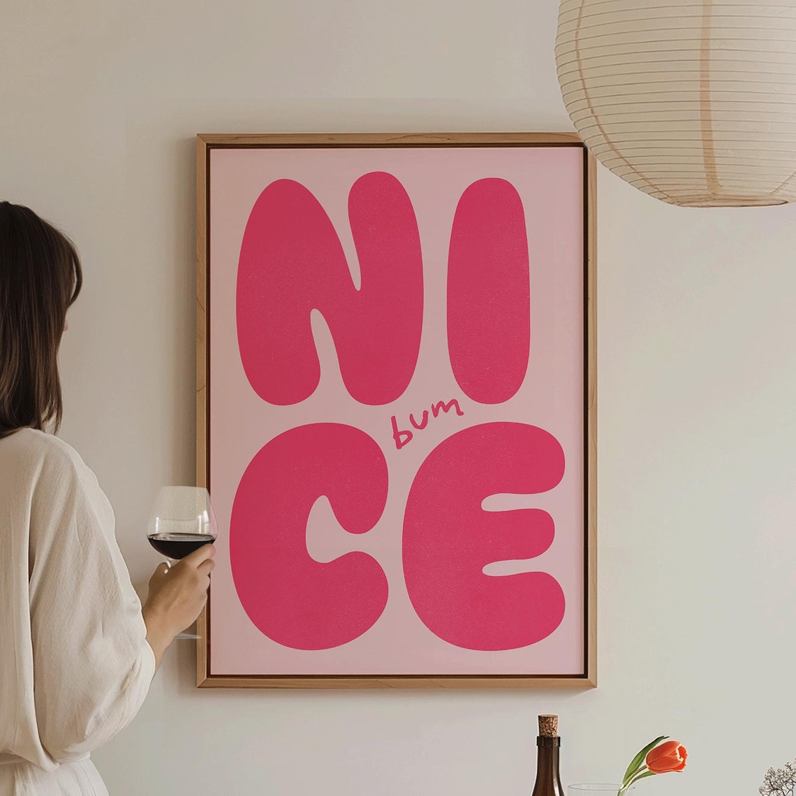 Nice Bum Cheeky Pink Bubble Letter Funny Typography Wall Poster - Image 3