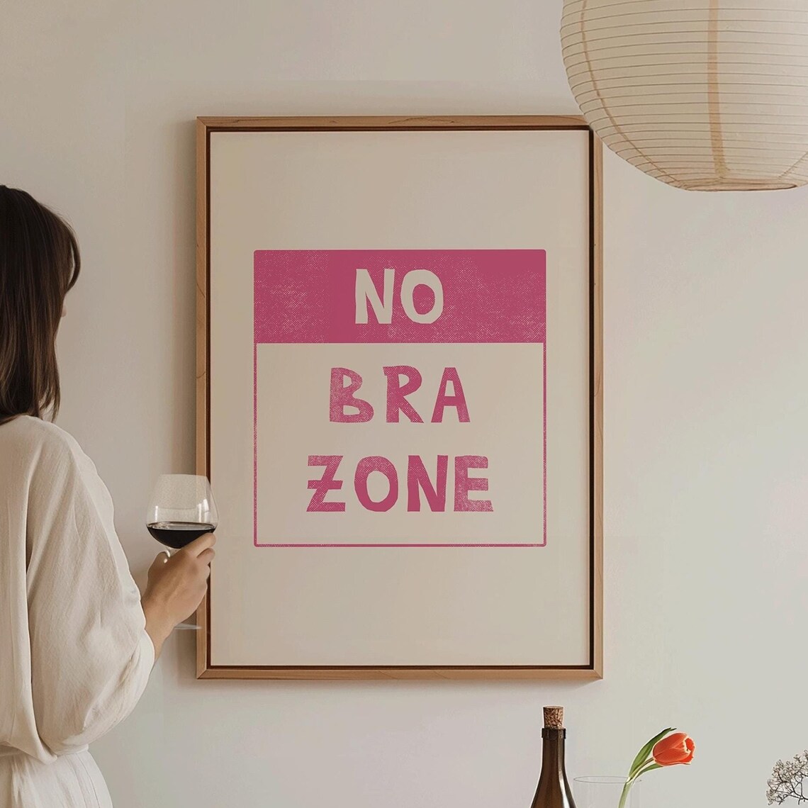 No Bra Zone Pink Sign Print Funny Feminist Dorm Room Wall Art Poster