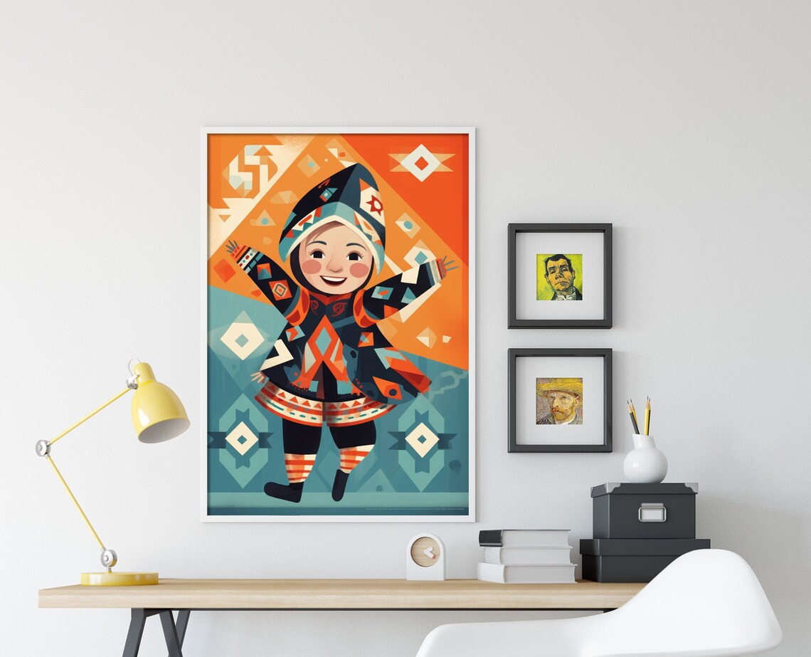 Smiling Child in Traditional Folk Costume Colorful Illustration Poster - Image 4