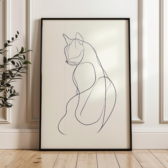 Elegant Single Line Art Sitting Cat Minimalist Modern Poster