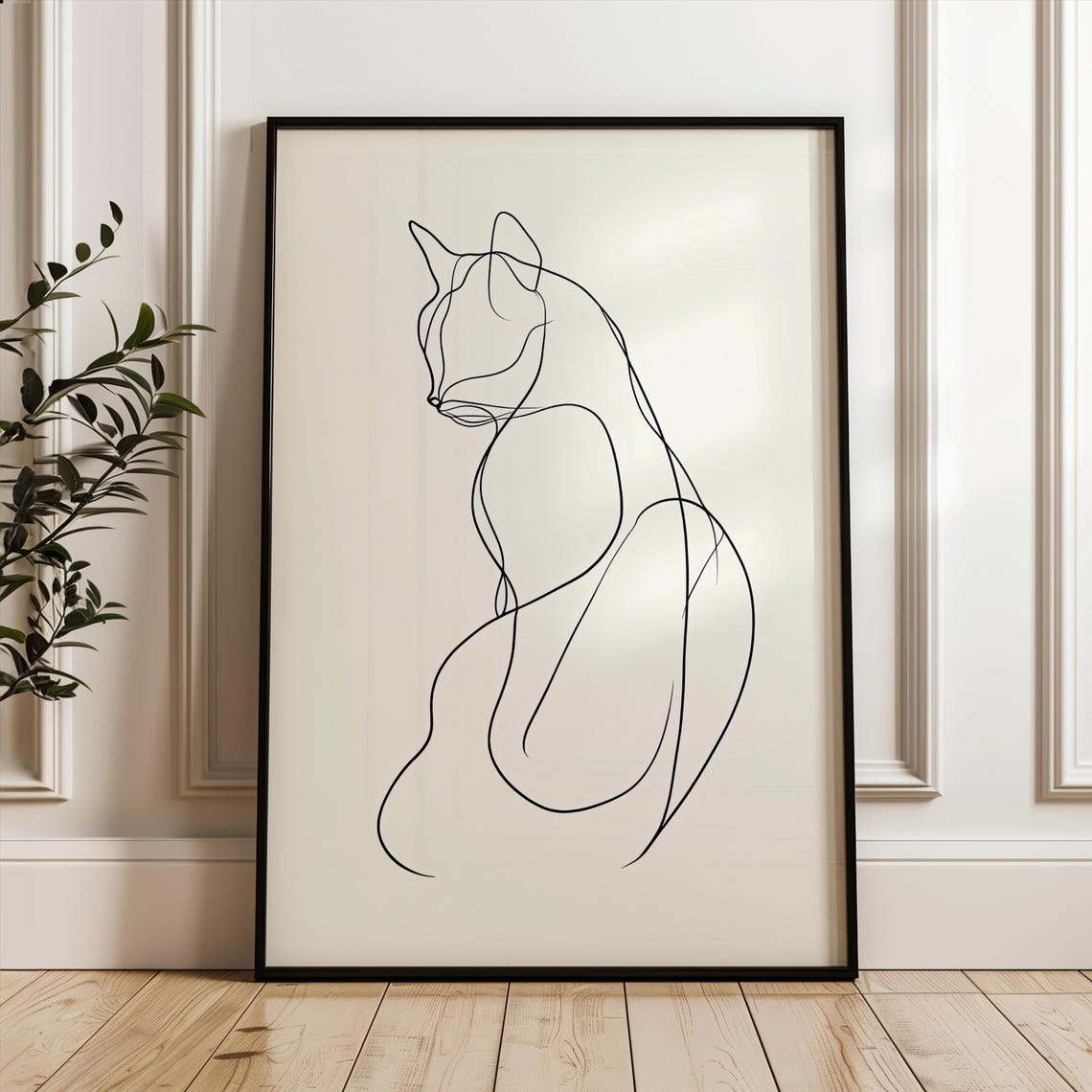 Elegant Single Line Art Sitting Cat Minimalist Modern Poster