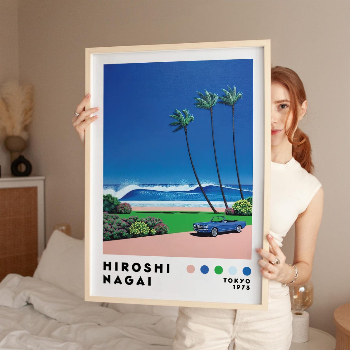 Hiroshi Nagai Style Tropical Beach City Pop Sunset Poster Art
