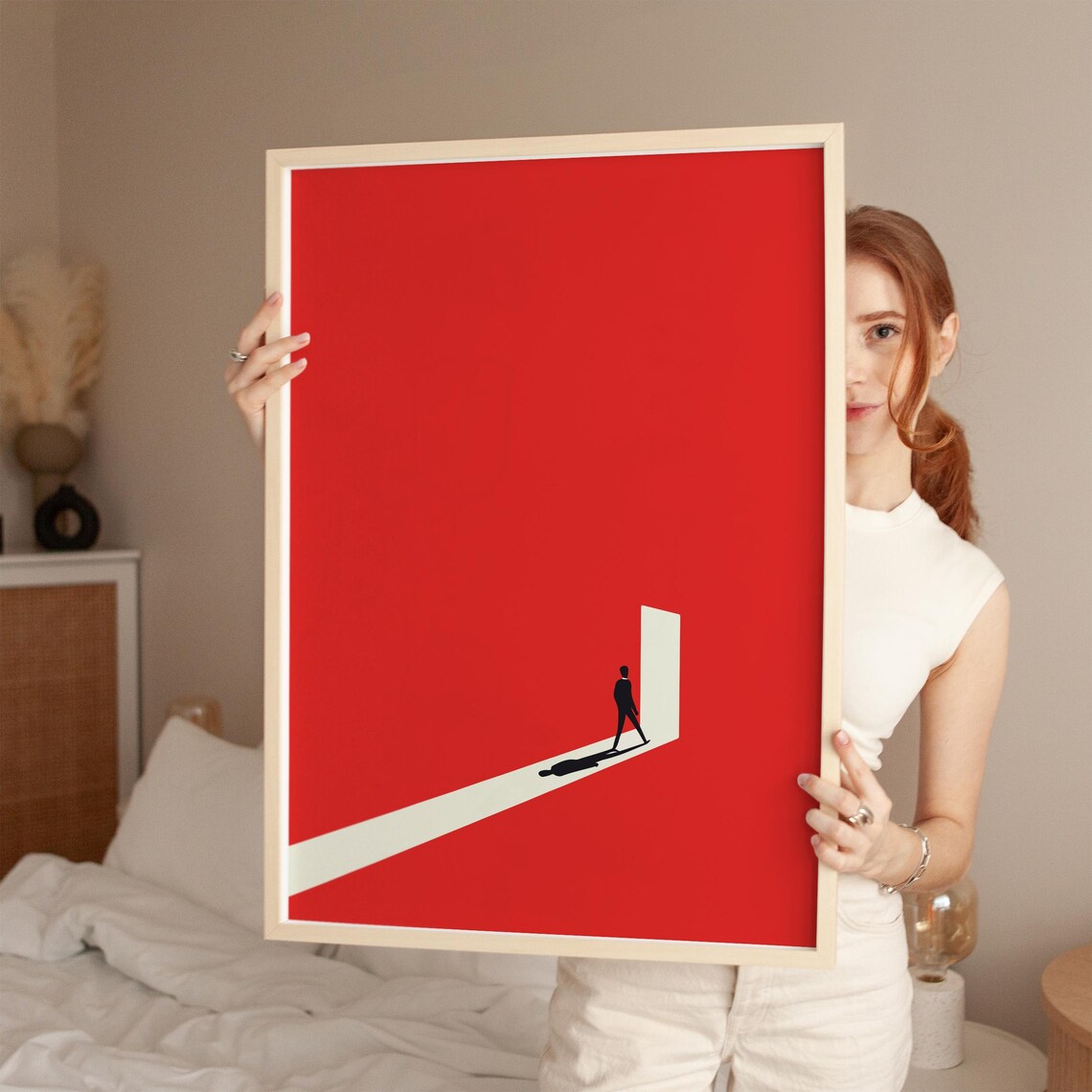 Geometric Minimalist Architecture Art Print, Crimson