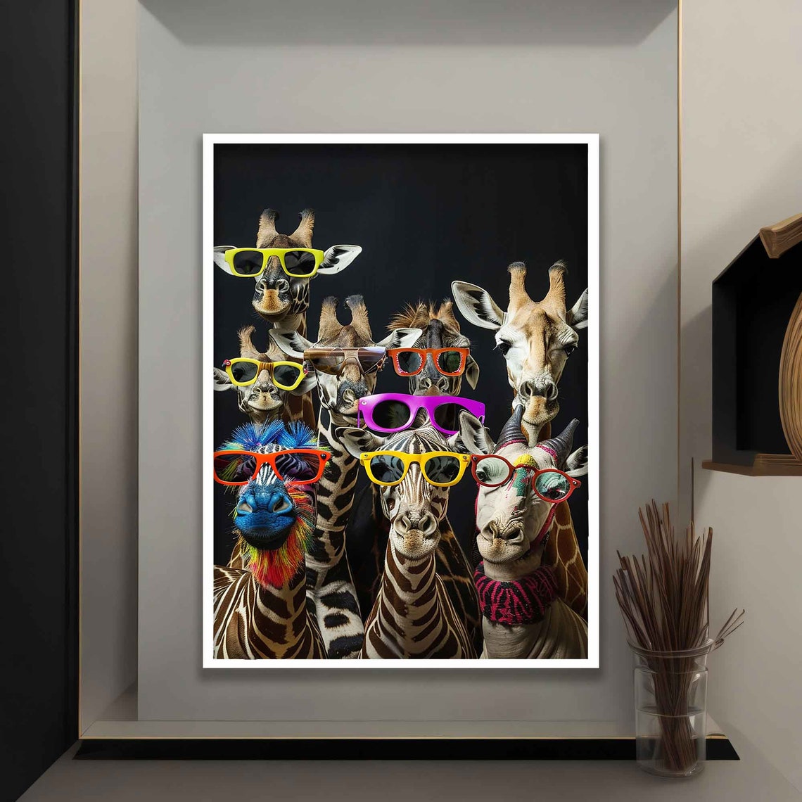 Funny Giraffes with Colorful Sunglasses Group Portrait Art Poster - Image 4