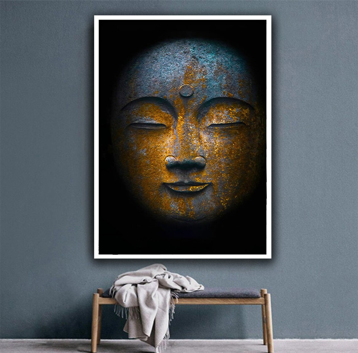 Ancient Bronze Buddha Head Close Up Black Background Zen Wall Art Poster - Image 4