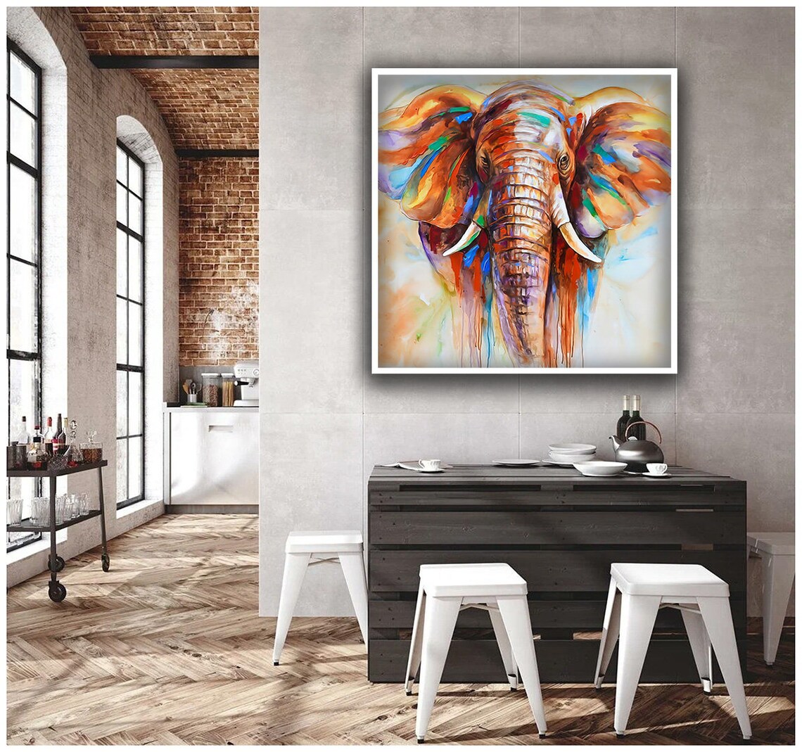 Colorful Watercolor Elephant Portrait Vibrant Splash Paint Wildlife Poster - Image 3