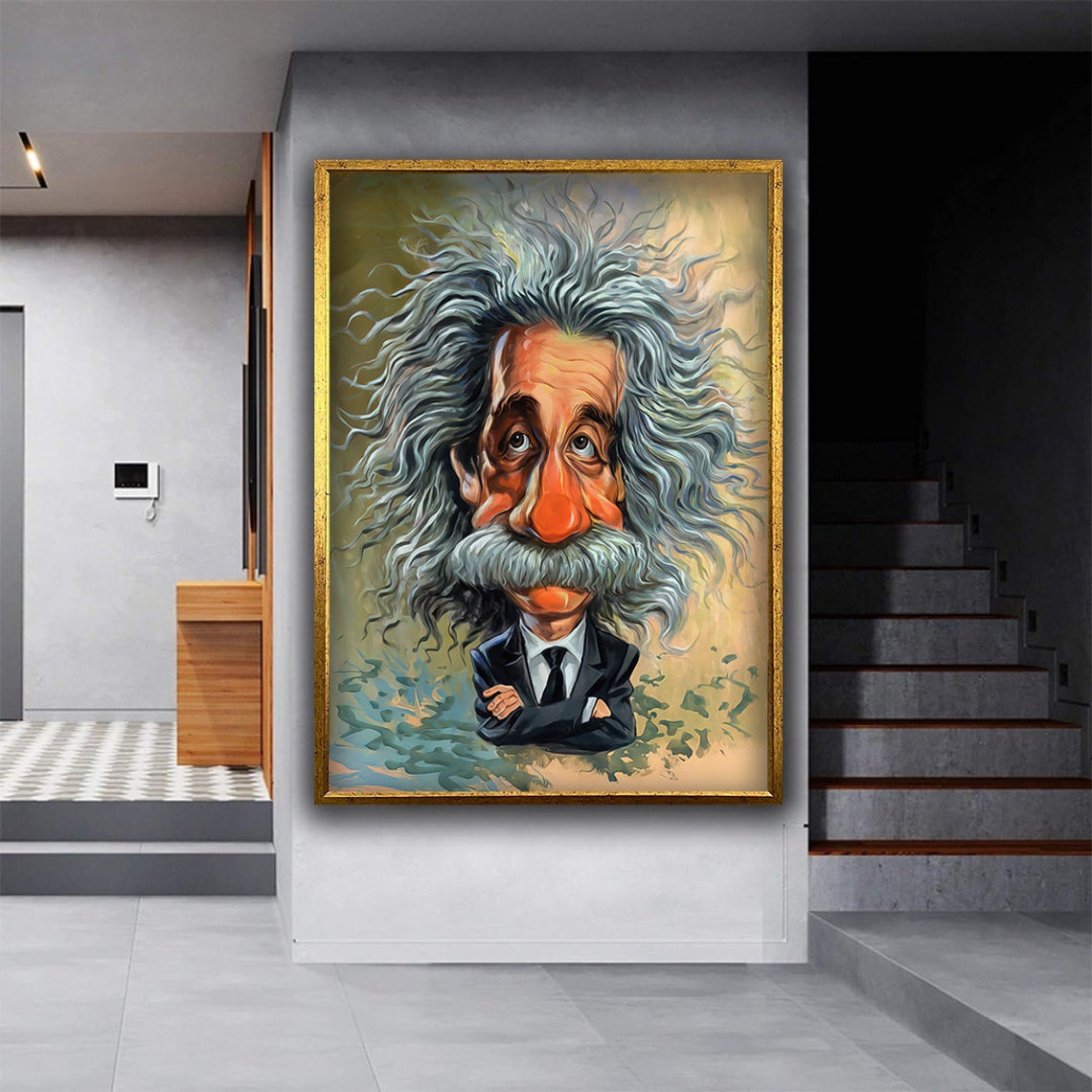 Albert Einstein Funny Caricature Wild Hair Portrait Genius Art Poster - Image 5