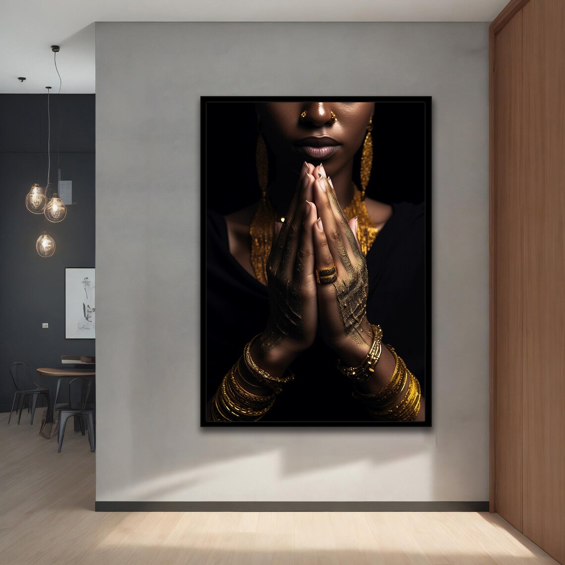 African Woman Gold Jewelry Henna Prayer Hands Elegant Portrait Poster - Image 4