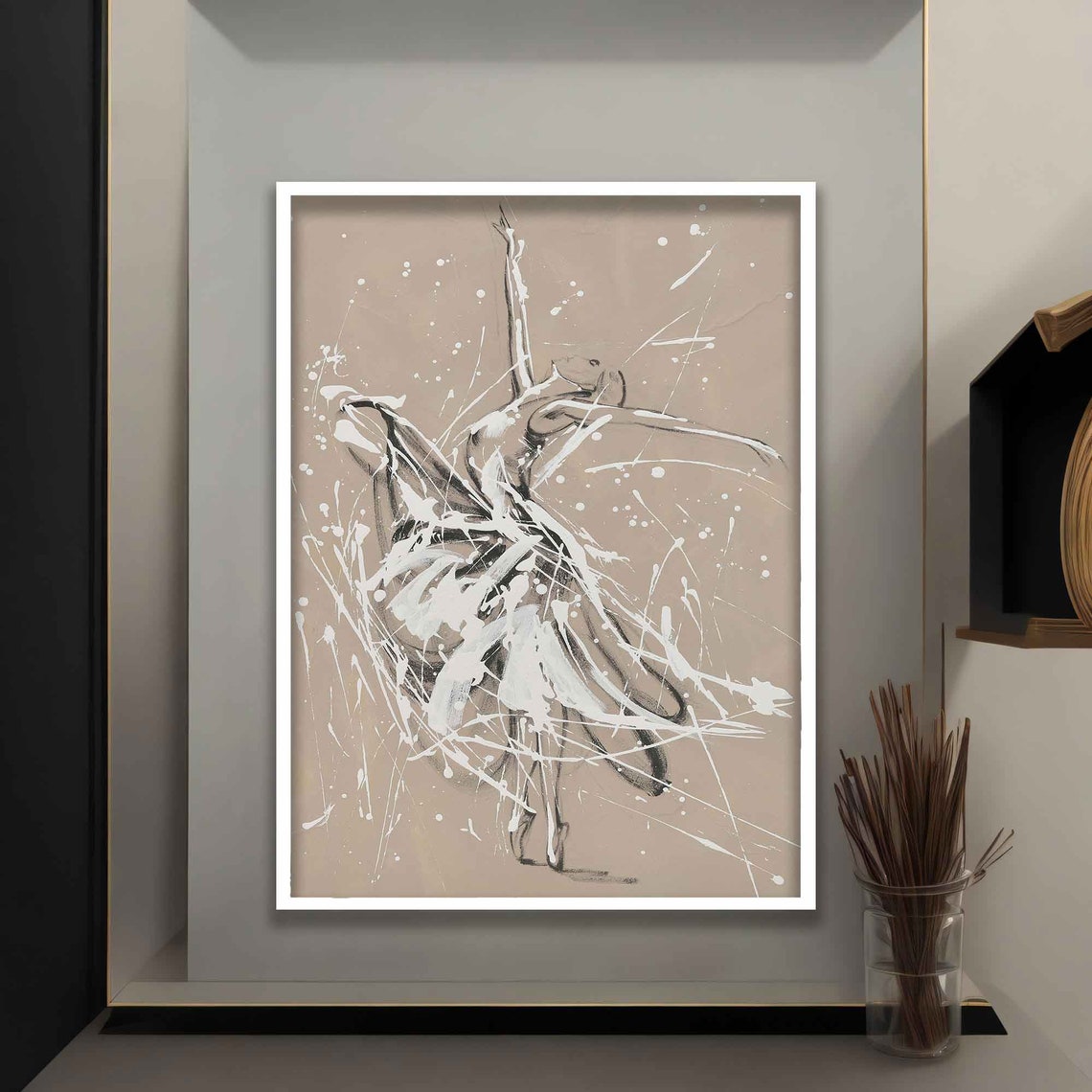 Abstract Ballerina Dancer White Ink Splash Sketch Art Wall Poster - Image 5