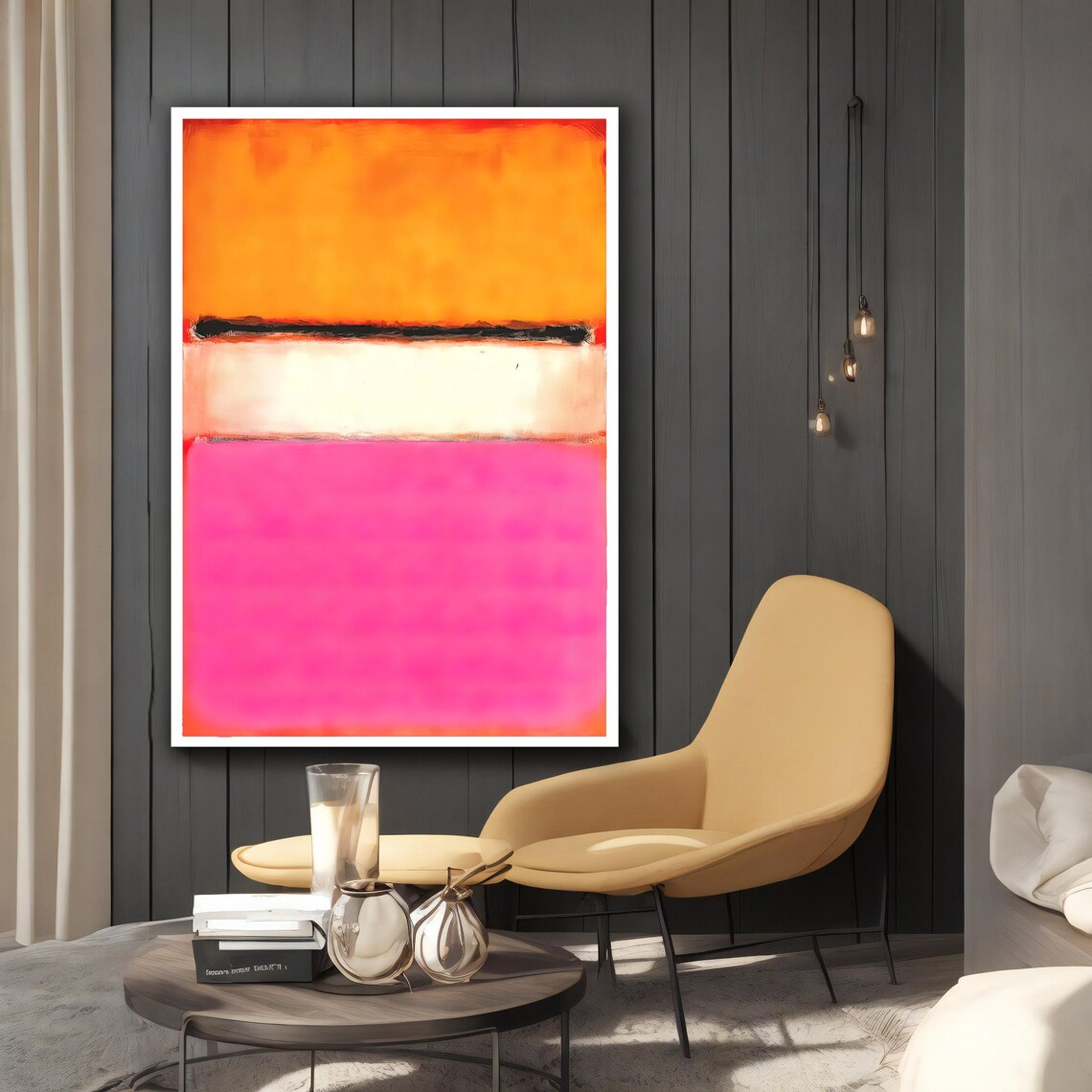 Mark Rothko-Inspired Orange, White & Pink Art Print - Image 2