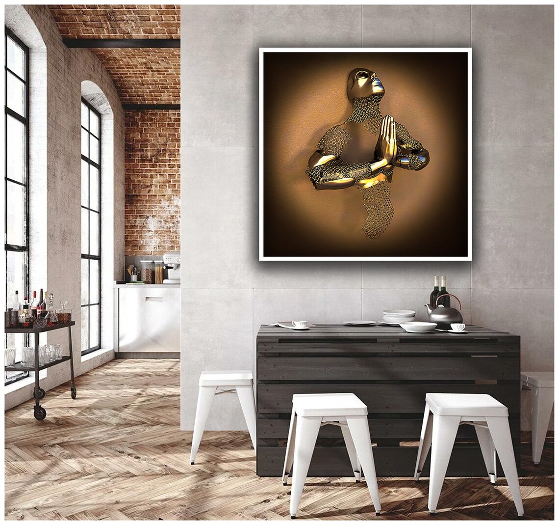 Golden Praying Figure Folded Hands Bronze Spiritual Meditation Decor Wall Art - Image 4