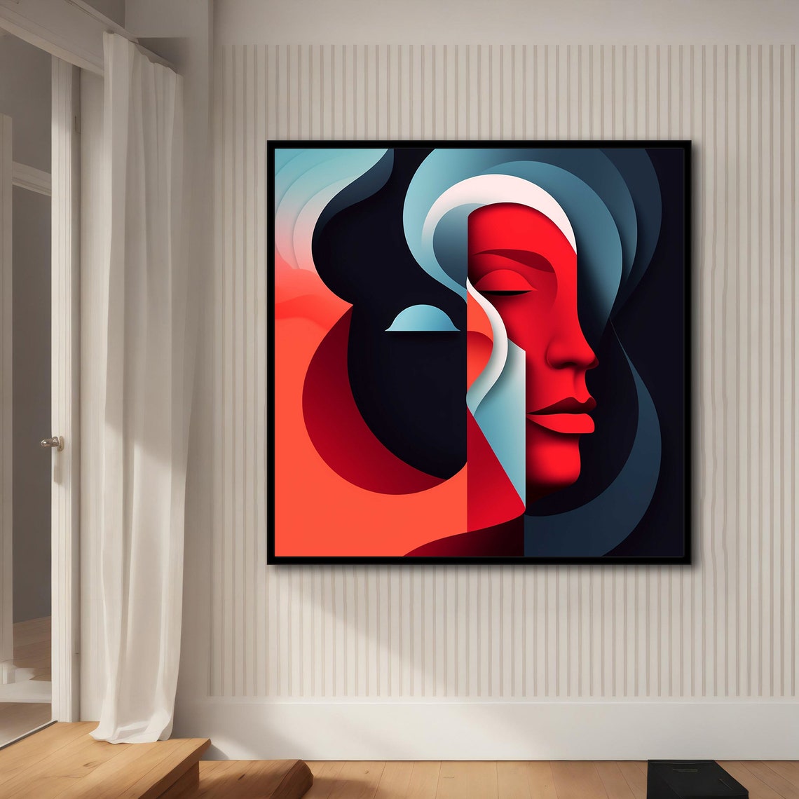 Abstract Red Black Faces Minimalist Curves Modern Portrait Art Poster - Image 4
