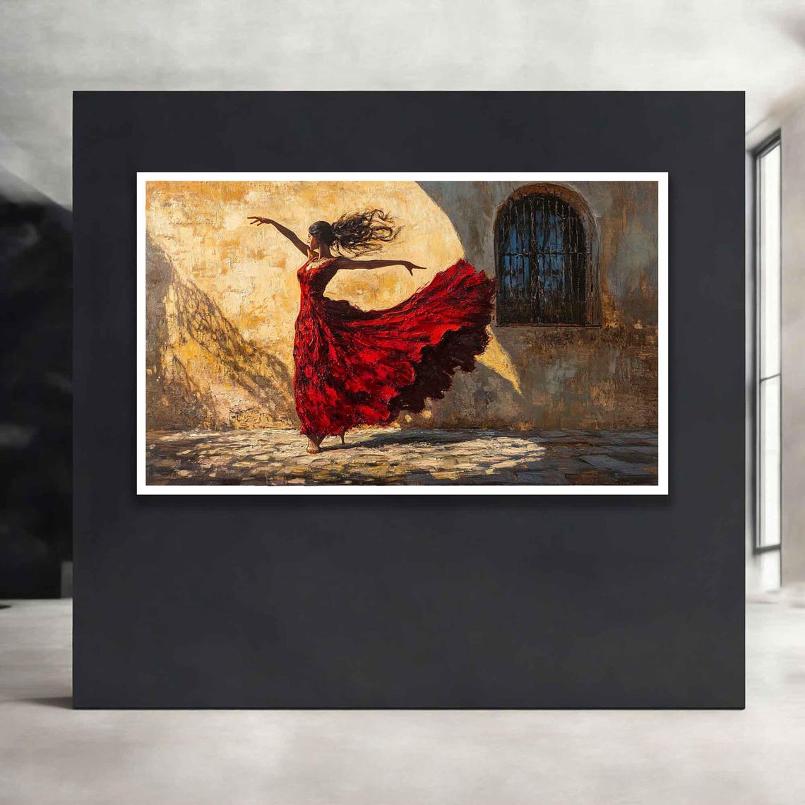 Flamenco Dancer In Red Dress Sunlit Courtyard Passionate Art Poster - Image 4