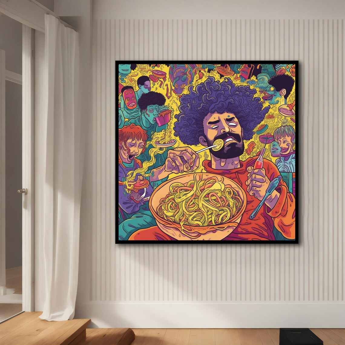 Man Eating Giant Bowl Of Spaghetti Psychedelic Graffiti Pop Art Print - Image 3